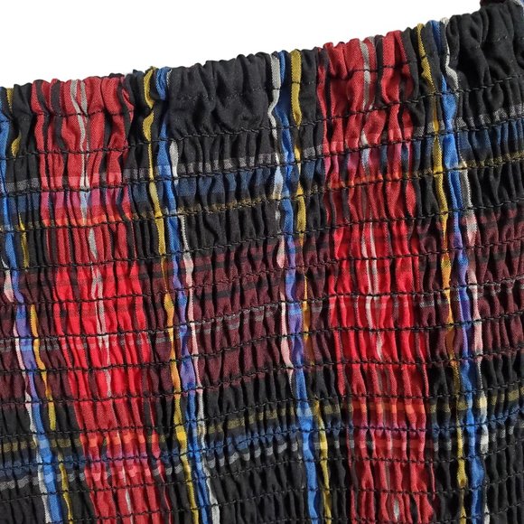 Draper James RSVP XL Blouse Plaid Smocked Puff Elbow Sleeve Peplum Square Neck - Picture 6 of 7